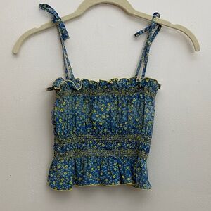 Vintage Blue Floral Tank Crop Top